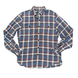 Men's J. Crew Button Flannel Down Shirt Size M Blue Plaid Navy red preppy